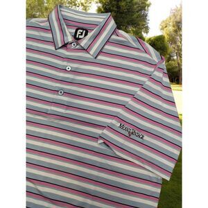 Footjoy Mount Vintage Augusta Pink Gray Striped Polo Shirt -‎ M